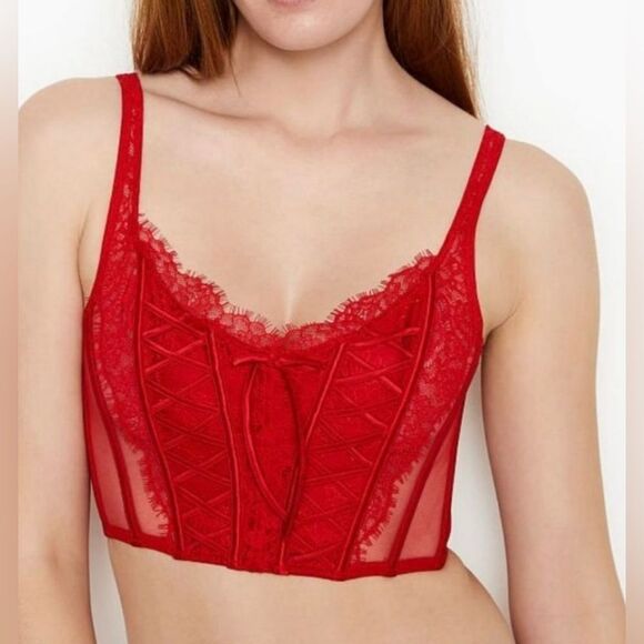 NWT VICTORIA'S SECRET Dream Angels Unlined Red Lace-Up Corset Top- Size Small-DD - Picture 1 of 12